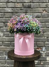 Цветочная композиция из Гипсофила и Розы в шляпной коробке в Пролетарском Белгородской области