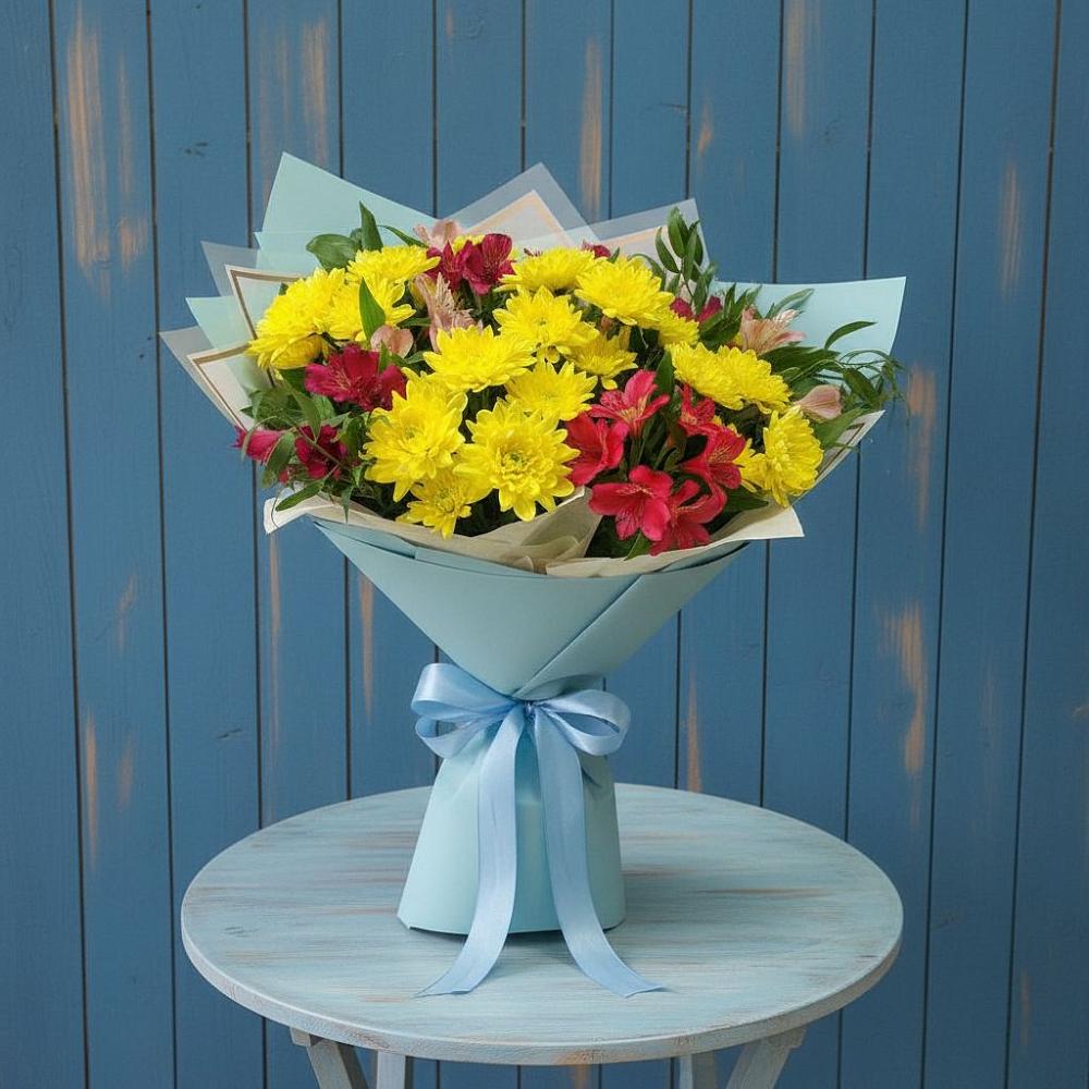 Букет цветов из: Альстромерии и Хризантемы в Пролетарском Белгородской области