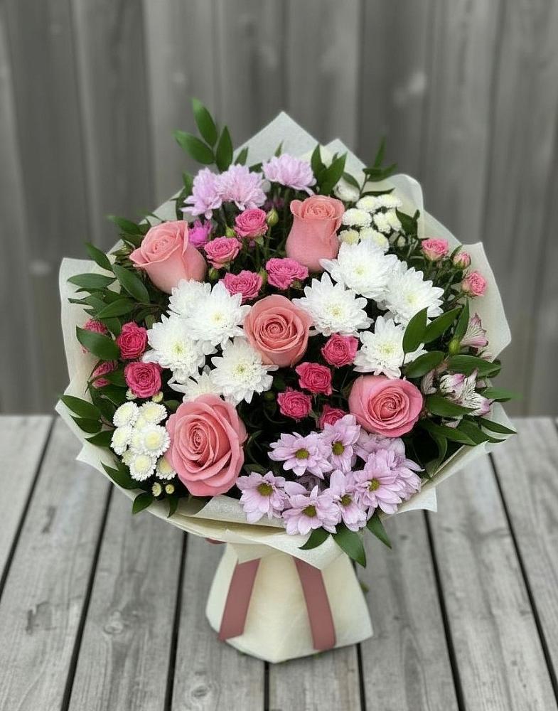Букет цветов из: Альстромерии, Гвоздики, Розы и Хризантемы в Пролетарском Белгородской области