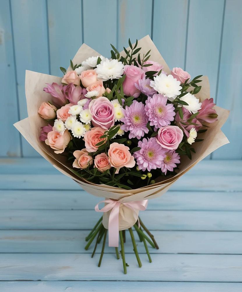 Букет цветов из: Хризантемы, Розы и Альстромерии в Пролетарском Белгородской области