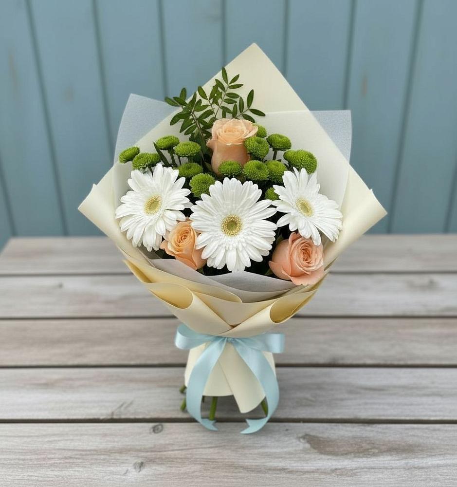 Букет цветов из: Герберы, Розы и Хризантемы в Пролетарском Белгородской области