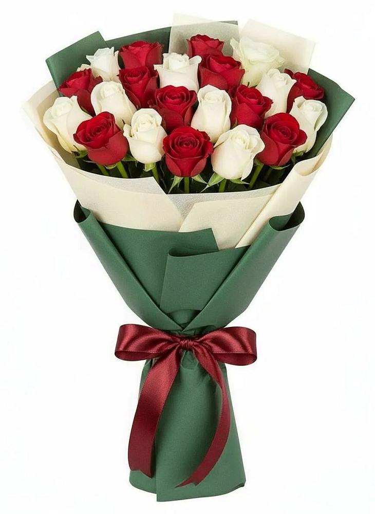 Букет Микс из красных и белых роз в Пролетарском Белгородской области
