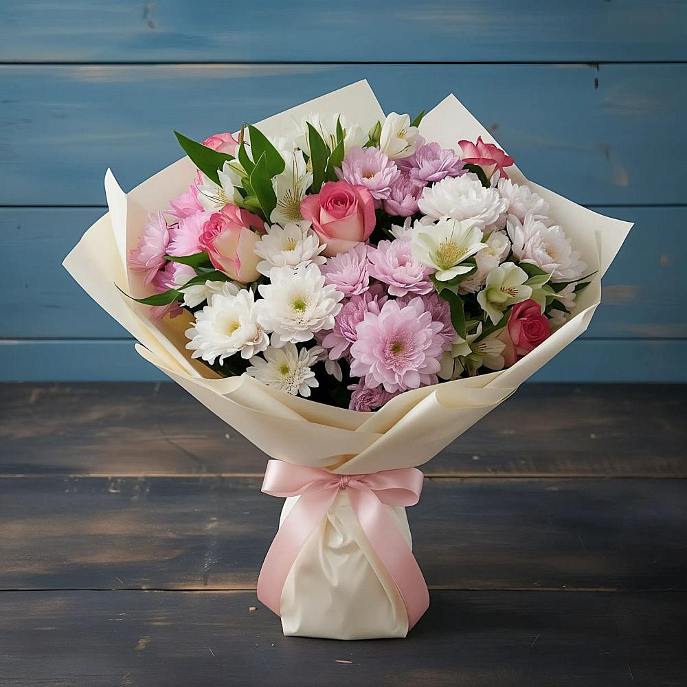 Букет цветов из: Хризантемы, Альстромерии и Розы в Пролетарском Белгородской области